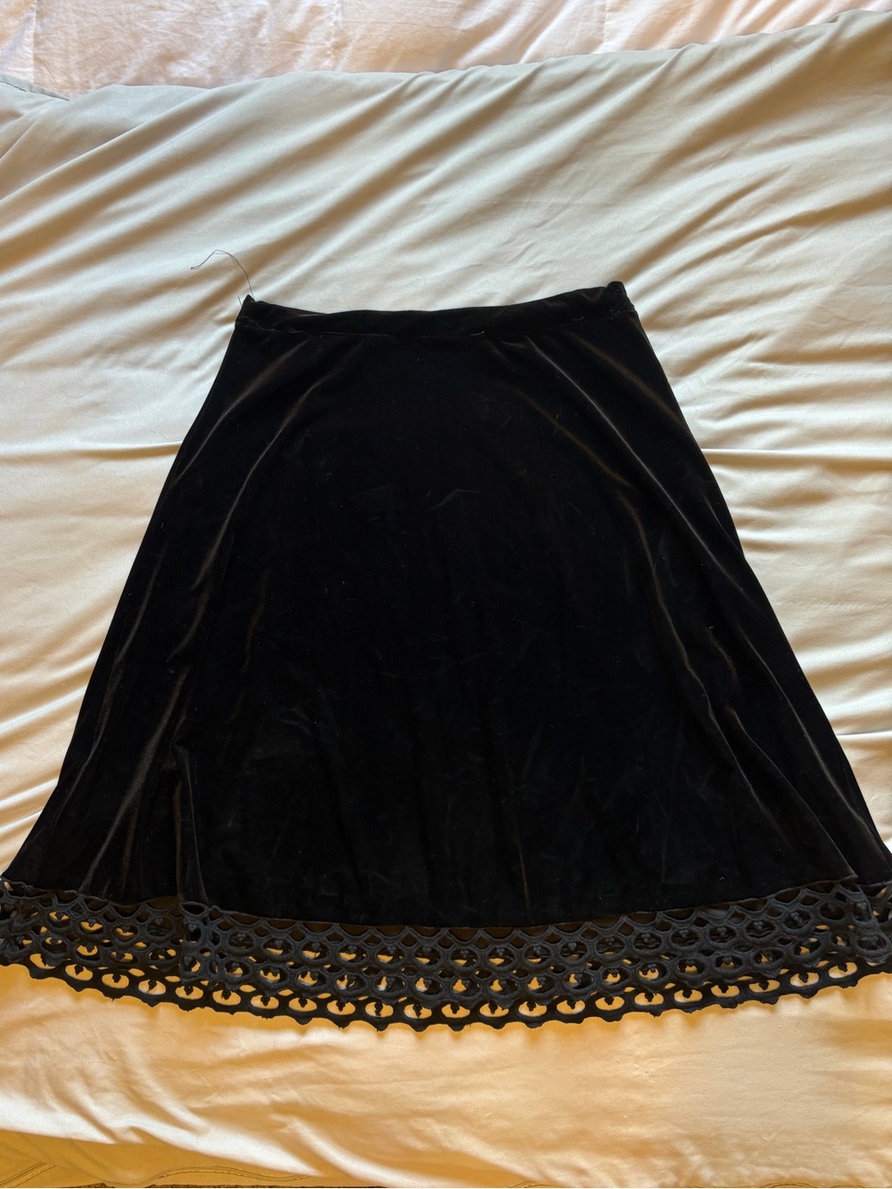 Vintage Black Velvet A-Line Skirt with Hem
